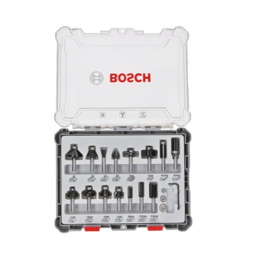 Bosch sada stopkových tvarových fréz s vřetenem 15 ks, stopka 8 mm 2607017472