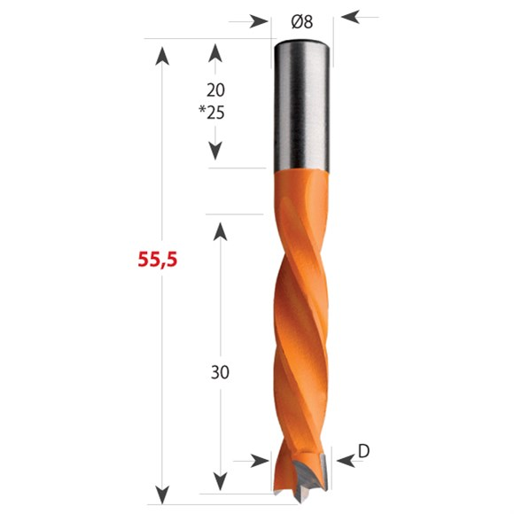 Obrázok Cmt Vrták kolíkovací neprůchozí D5x30 S=8x20 L55,5 P