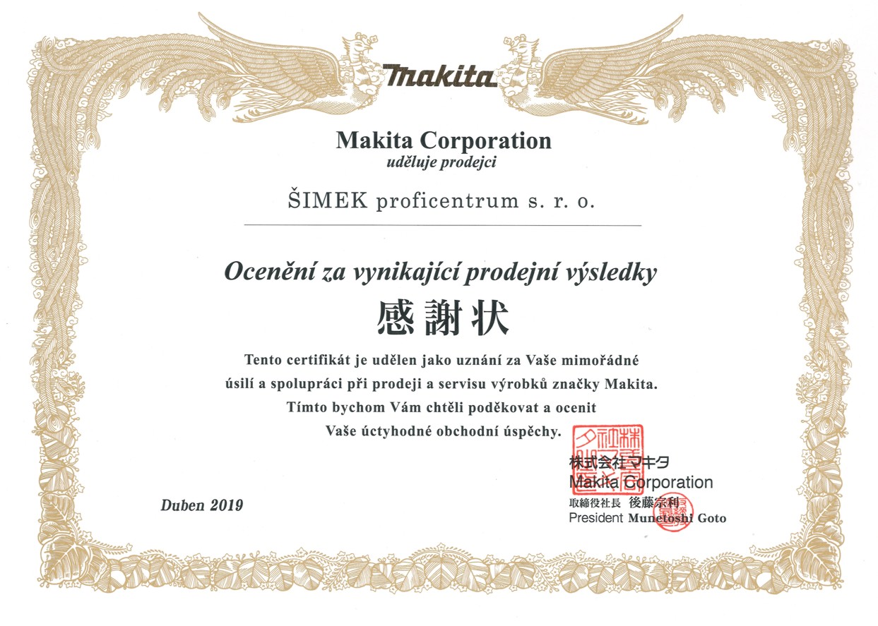 Ocenění za vynikající prodejní výsledky MAKITA 2019